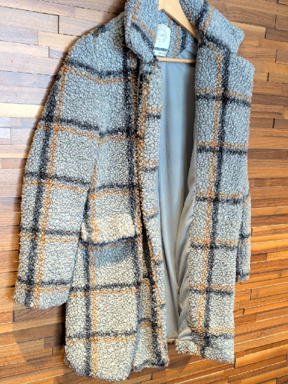 Stoosh Gray & Tan Windowpane Teddy Coat - Picture 6 of 9
